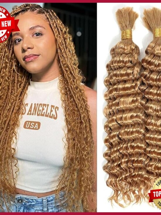 22 Inch Deep Water Wave Human Hair Extensions 100g Bulk Boho Braids main image 6